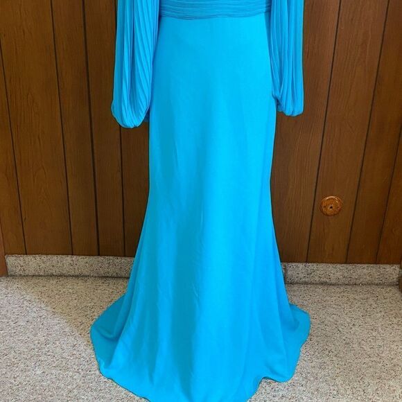 Badgley Mischka Pleated Bodice Plunge Evening Gown size 8 - Picture 6 of 16